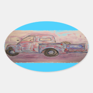 antique blue patina truck oval sticker