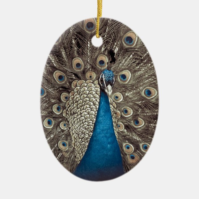 Antique Blue Peacock Ceramic Ornament (Front)