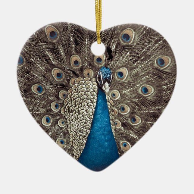 Antique Blue Peacock Ceramic Ornament (Front)