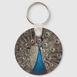 Antique Blue Peacock Key Ring