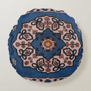 Antique Blue Persian, Turkish Carpet Pattern Round Cushion
