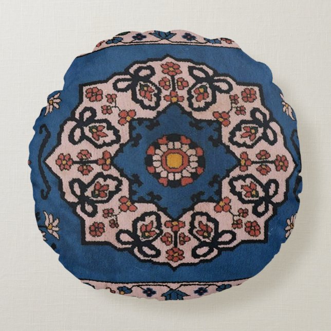 Antique Blue Persian, Turkish Carpet  Pattern Round Cushion (Front)