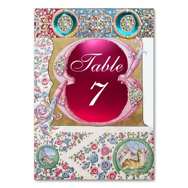 ANTIQUE BLUE PINK FLORAL,FUCHSIA GEMSTONES,PEARLS TABLE NUMBER (Back)