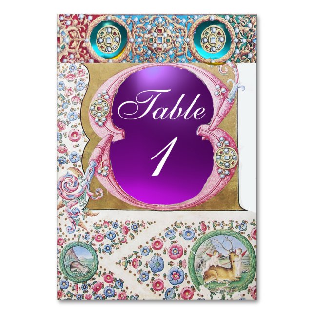 ANTIQUE BLUE PINK FLORAL,PURPLE GEMSTONES,PEARLS TABLE NUMBER (Front)