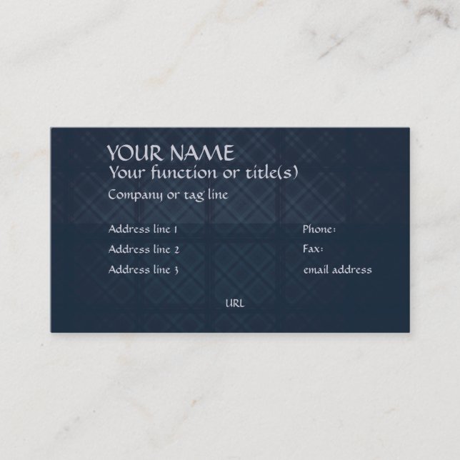 Antique blue retro plaid business card (Front)