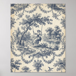 Antique Blue Toile Pastoral Landscape II Poster