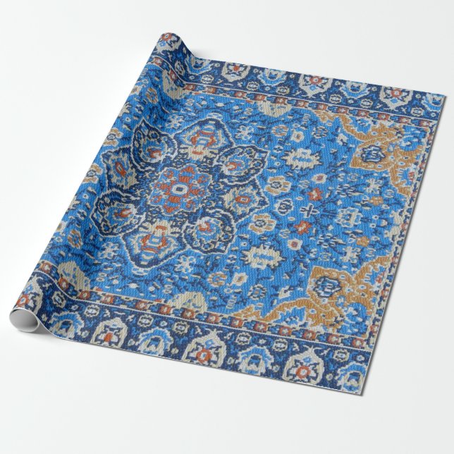 Antique Blue Turkish Persian Carpet Rug Wrapping Paper (Unrolled)