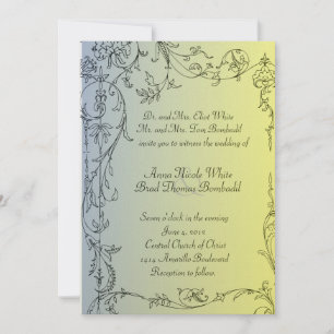 Antique Blue Yellow Vine Wedding Invitation