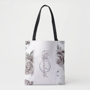 Antique blush pink rose engagement party favour tote bag