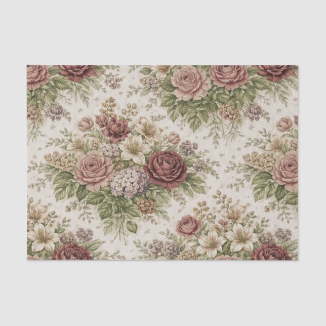 Antique Blush Rose Garden Pattern Tissue Paper (Front)