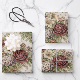 Antique Blush Rose Garden Pattern Wrapping Paper Sheet