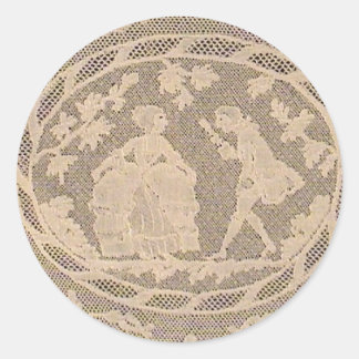 Antique Bobbin Lace withe Courting Couple Classic Round Sticker
