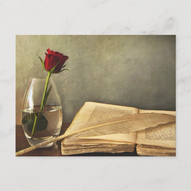 Antique Book and Rose Postcard (Front)