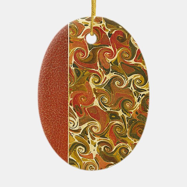 Antique Book Cover, Ornate Swirl Pattern Ceramic Tree Decoration (Front)