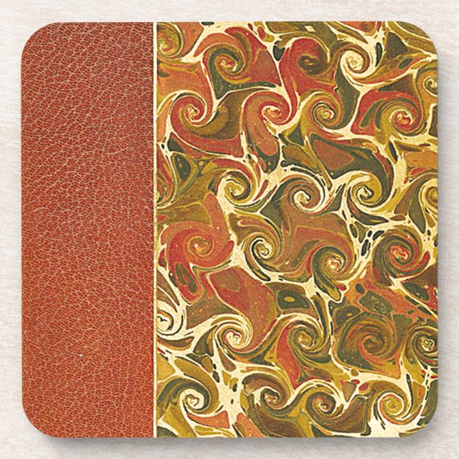 Antique Book Cover, Ornate Swirl Pattern Coaster (Front)