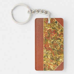 Antique Book Cover, Ornate Swirl Pattern Key Ring