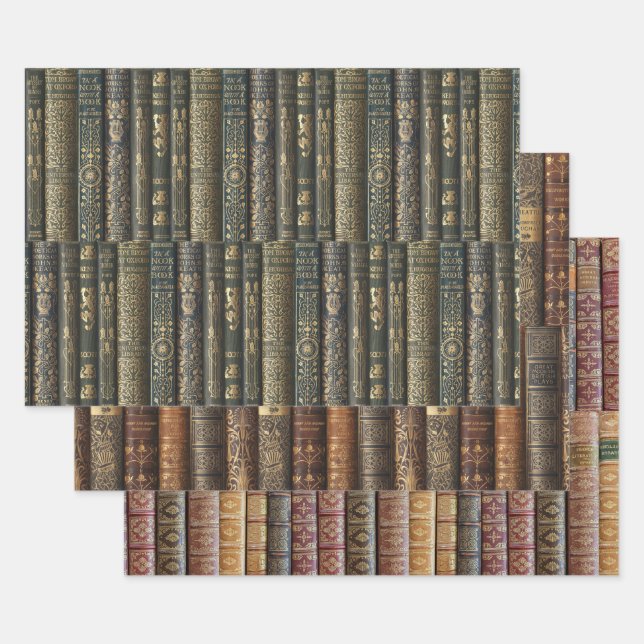Antique Book Spines Wrapping Paper Sheet (Set)