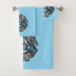 Antique Bookplate Three Hawks William de Morgan Bath Towel Set