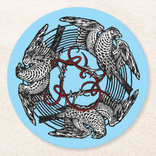 Antique Bookplate Three Hawks William de Morgan Round Paper Coaster