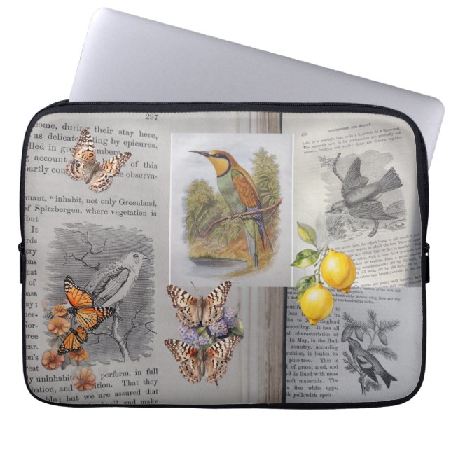 Antique Books, Birds and Butterflies  Laptop Sleeve (Front)