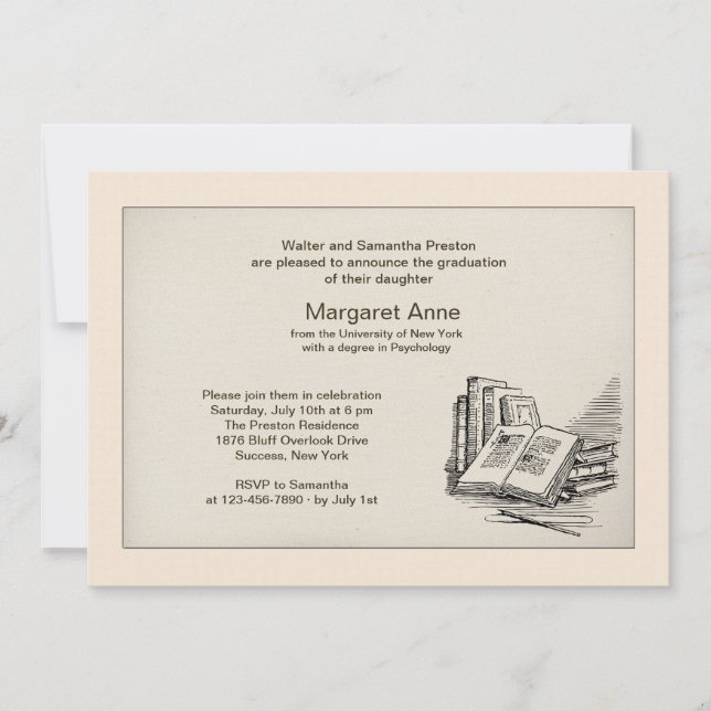 Antique Books Graduation Invitation (Front)