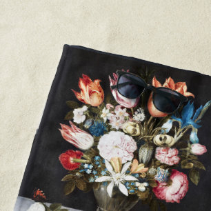 Antique Bosschaert Dutch Tulips and Roses Art Beach Towel