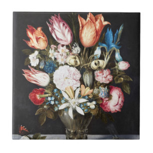 Antique Bosschaert Dutch Tulips and Roses Art Ceramic Tile
