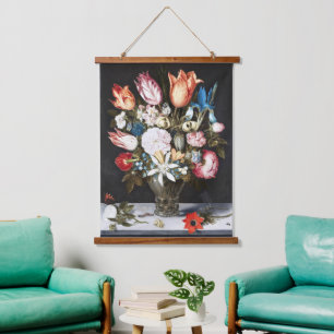 Antique Bosschaert Dutch Tulips and Roses Art Hanging Tapestry