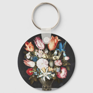 Antique Bosschaert Dutch Tulips and Roses Art Key Ring