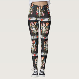 Antique Bosschaert Dutch Tulips and Roses Art Leggings