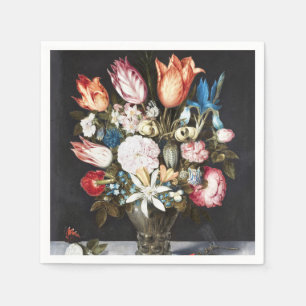 Antique Bosschaert Dutch Tulips and Roses Art Napkin