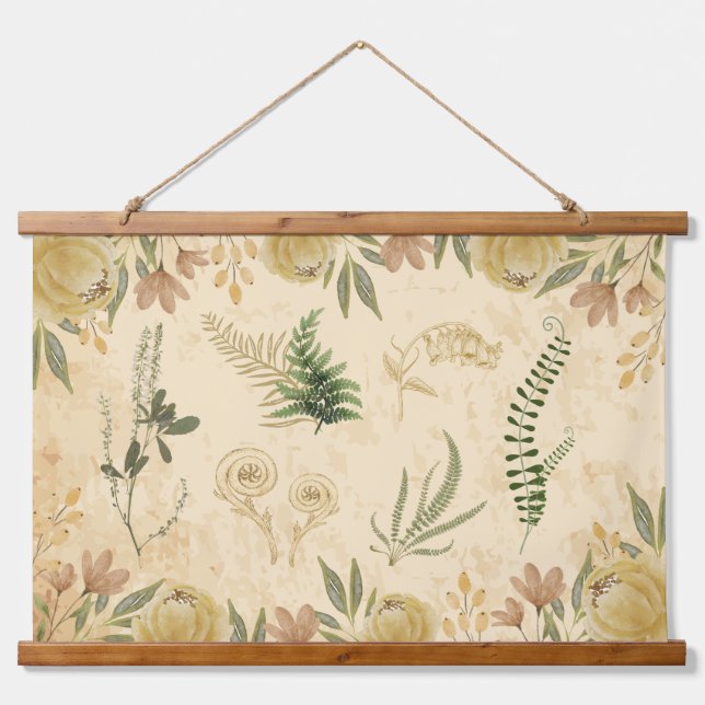 Antique Botanic and Floral Wood Topped Tapestry (Front)