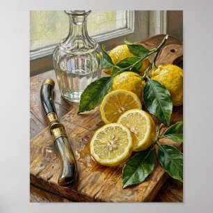Antique Botanical Citrus Lemon Grove Still Poster