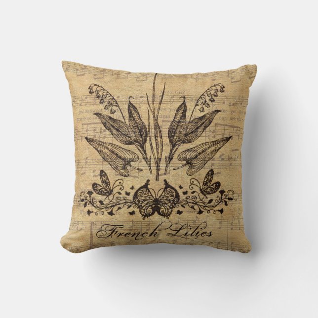 Antique Botanical French Lillies Cushion (Front)