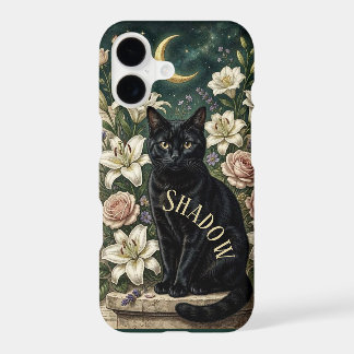 Antique Botanical Victorian Floral Moon Black Cat 