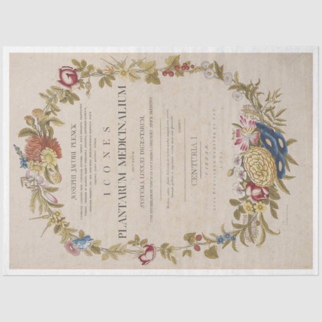 Antique Botanical Wreath Decoupage Tissue Paper (Front)