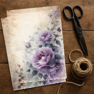 Antique Bouquet Of Purple Roses and Ivy Decoupage Tissue Paper