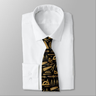 Antique Brass Drafting Tools Collage Pattern Tie