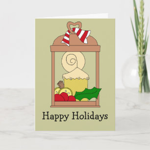 Antique Brass Lantern Christmas Candle Holiday Card