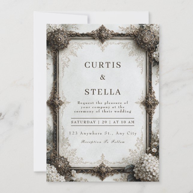 Antique Bronze Blossom Wedding Invitation (Front)