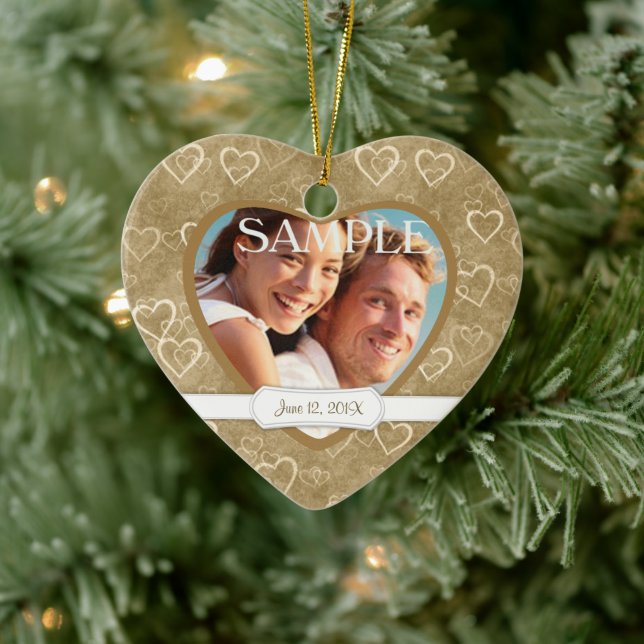 Antique Bronze Hearts Newlywed Photo Ceramic Tree Decoration (Tree)