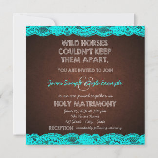 Antique Brown and Teal Blue Lace Wedding Invitation