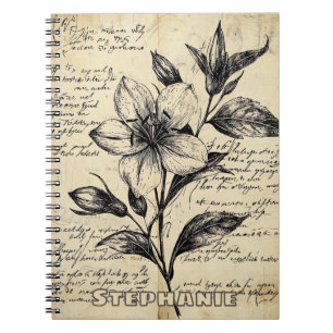 Antique Brown Flowers Calligraphy Parchment Notebook