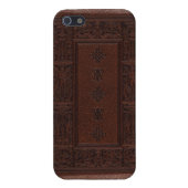 Antique Brown Leather Embossed Book Design iPhone Case (Back)