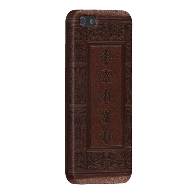 Antique Brown Leather Embossed Book Design iPhone Case (Back Right)