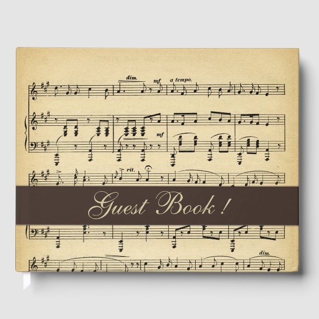 Antique Brown Music Updated Guest Book (Front)