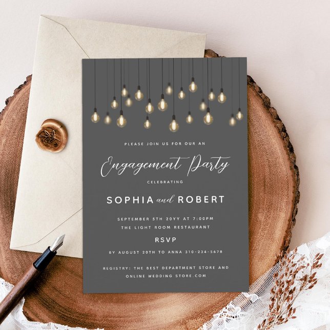 Antique Bulbs Hanging Lights Engagement Party Invitation (Creator Uploaded)