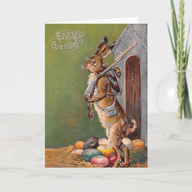 Antique Bunny Guard Victorian Easter Card (Front)