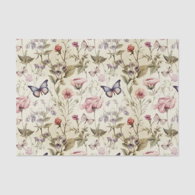 Antique Butterflies and Flowers Decoupage Tissue Paper (Front)