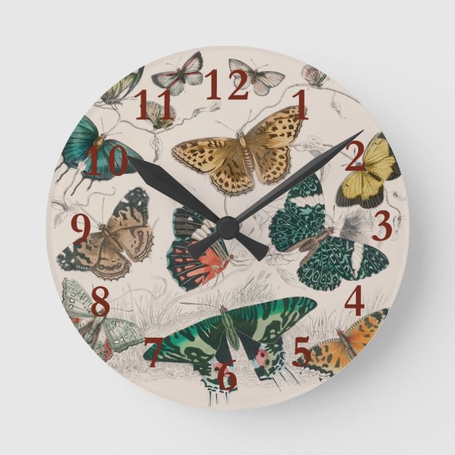 Antique Butterfly Illustration: 1820 Goldsmith Round Clock (Front)